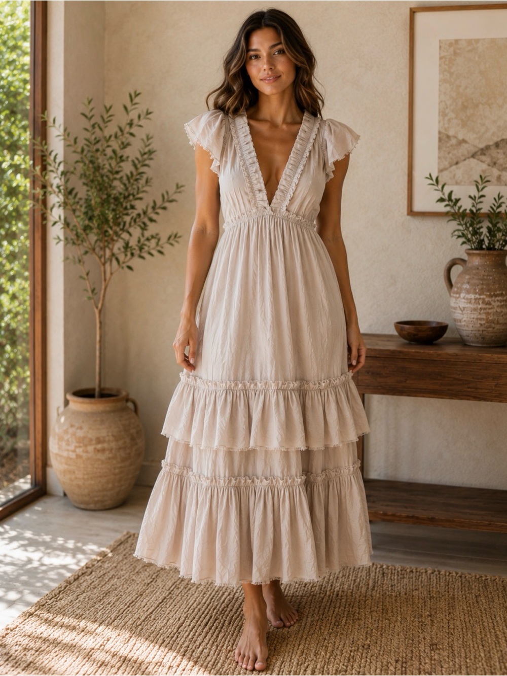 Marc Jacobs Cream Ruffled Maxi Dress